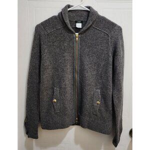 J Crew Women's Size S Full Zip Cardigan Sweater Gray Merino Wool Metallic 32804